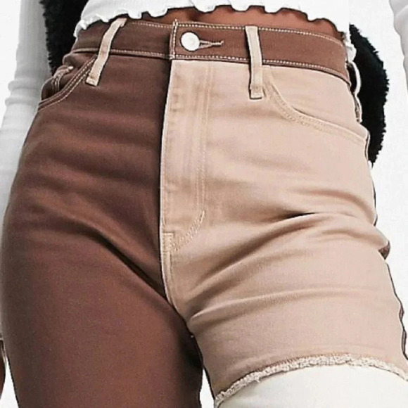 HOLLISTER ULTRA HIGH-RISE BROWN PATCHWORK DAD JEANS SIZE 9 - Picture 8 of 11